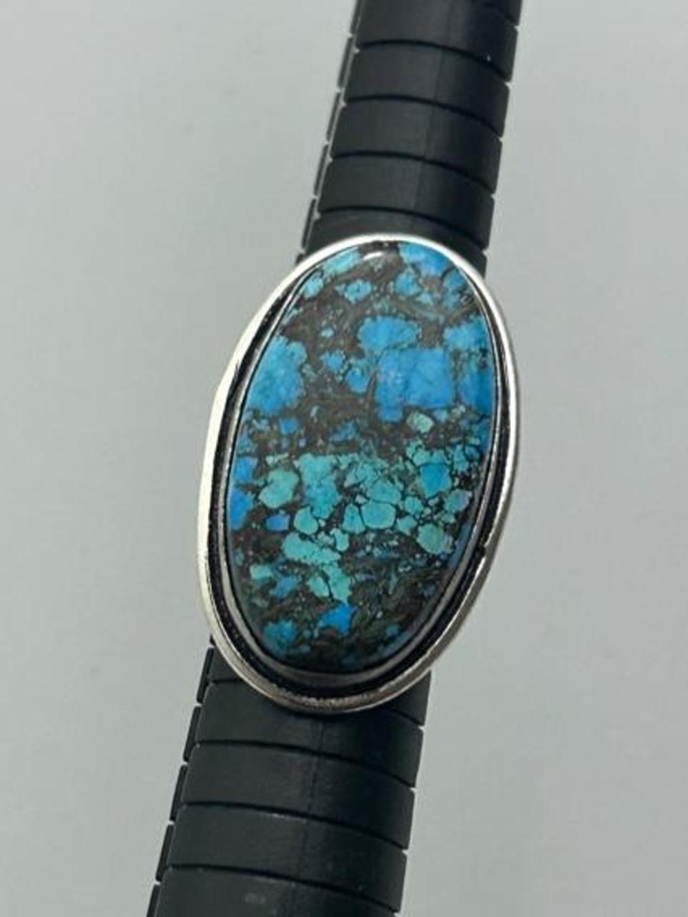 925 Silver Oval Turquoise Mosaic Ring - Blue Green Stone